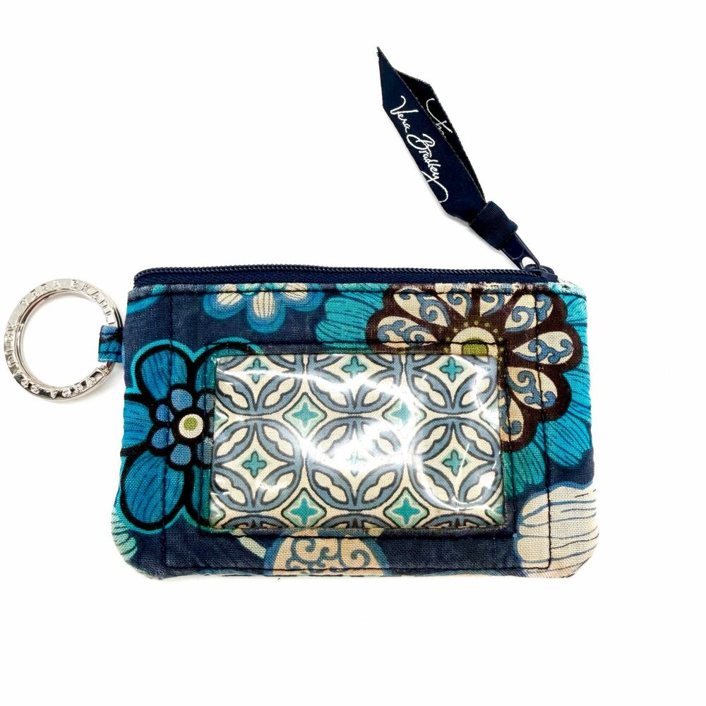 Vera Bradley Bali Blue Zip ID Case Retired Spring 2010 Keychain Coin Wallet